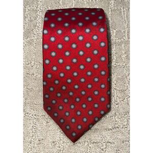 Hardy Amies London Red Silk Tie Geometric Medallion Dot Pattern Classic Mens
